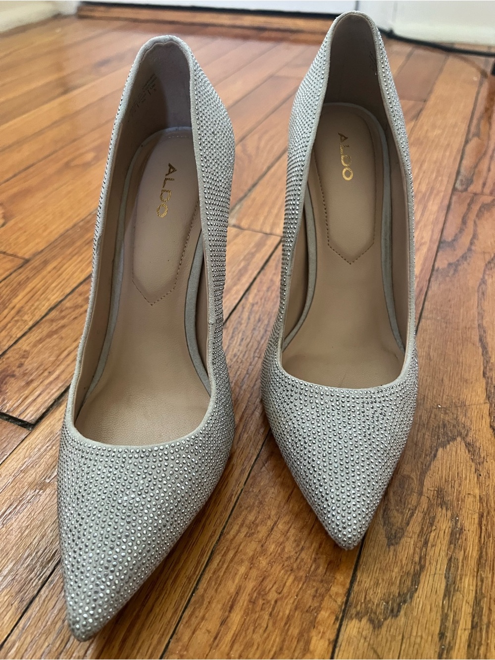 Aldo Light Silver Crystal Pointed Pumps